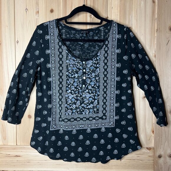 Lucky Brand Bundle Womens Large Black Navy Boho Tops Floral Embroidered Print L - Picture 2 of 16